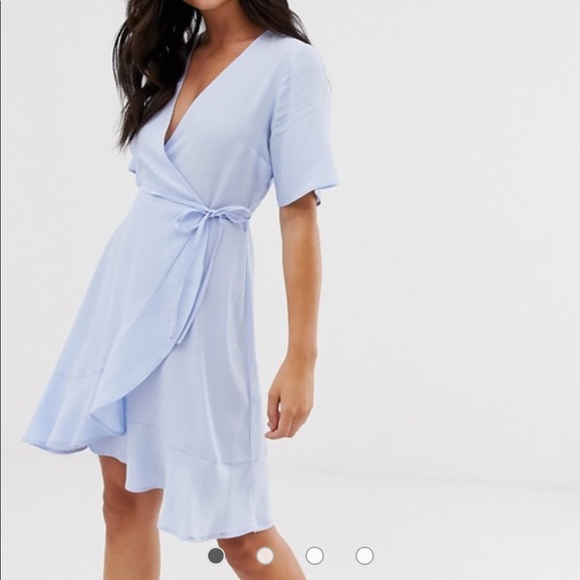 pastel blue wrap dress